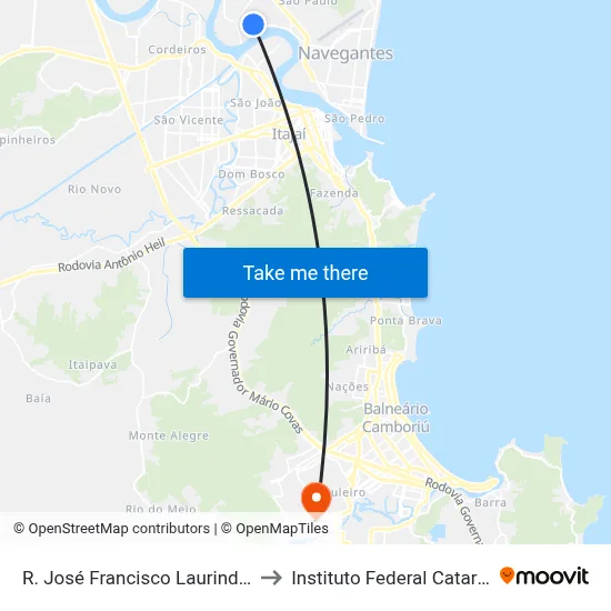 R. José Francisco Laurindo, 1729 to Instituto Federal Catarinense map