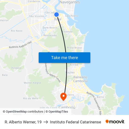 R. Alberto Werner, 19 to Instituto Federal Catarinense map