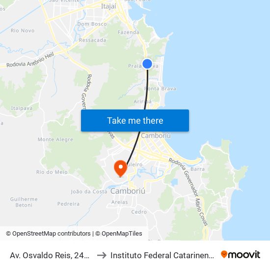 Av. Osvaldo Reis, 2455 to Instituto Federal Catarinense map