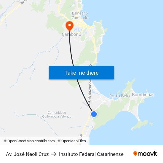 Av. José Neoli Cruz to Instituto Federal Catarinense map