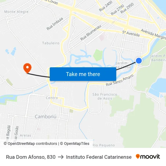 Rua Dom Afonso, 830 to Instituto Federal Catarinense map
