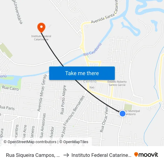 Rua Siqueira Campos, 172 to Instituto Federal Catarinense map