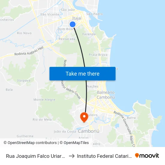 Rua Joaquim Falco Uriarte, 107 to Instituto Federal Catarinense map
