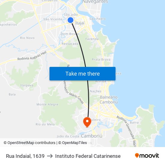 Rua Indaial, 1639 to Instituto Federal Catarinense map
