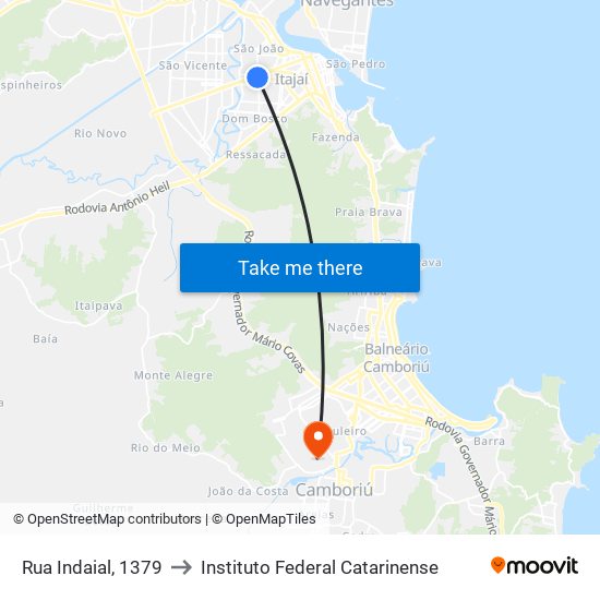Rua Indaial, 1379 to Instituto Federal Catarinense map