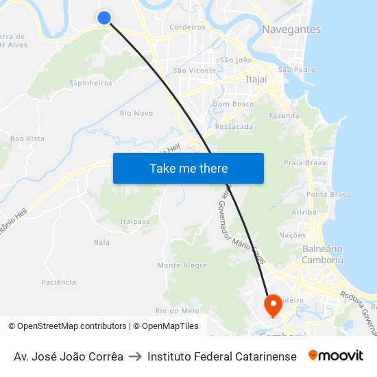 Av. José João Corrêa to Instituto Federal Catarinense map