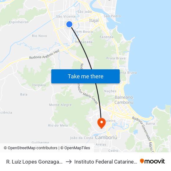 R. Luíz Lopes Gonzaga, 44 to Instituto Federal Catarinense map