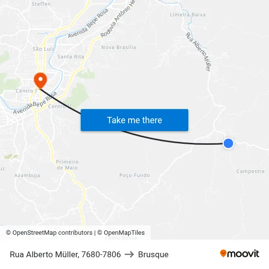 Rua Alberto Müller, 7680-7806 to Brusque map