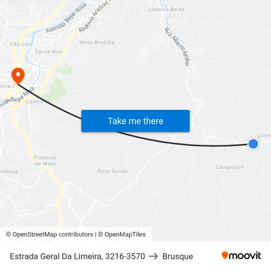 Estrada Geral Da Limeira, 3216-3570 to Brusque map