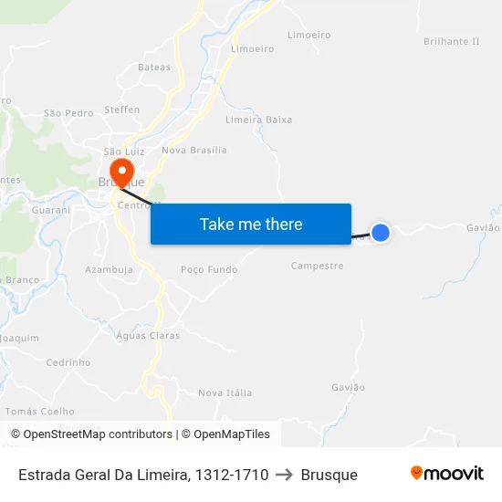 Estrada Geral Da Limeira, 1312-1710 to Brusque map