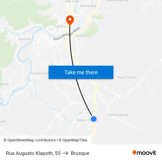Rua Augusto Klapoth, 55 to Brusque map