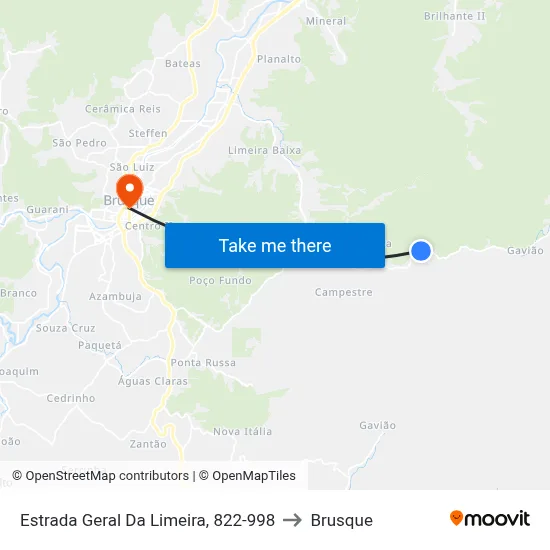 Estrada Geral Da Limeira, 822-998 to Brusque map