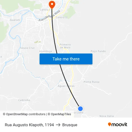 Rua Augusto Klapoth, 1194 to Brusque map