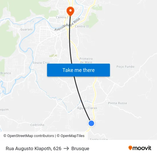 Rua Augusto Klapoth, 626 to Brusque map