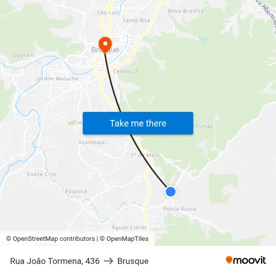 Rua João Tormena, 436 to Brusque map
