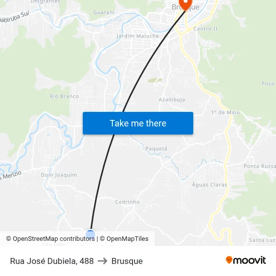 Rua José Dubiela, 488 to Brusque map