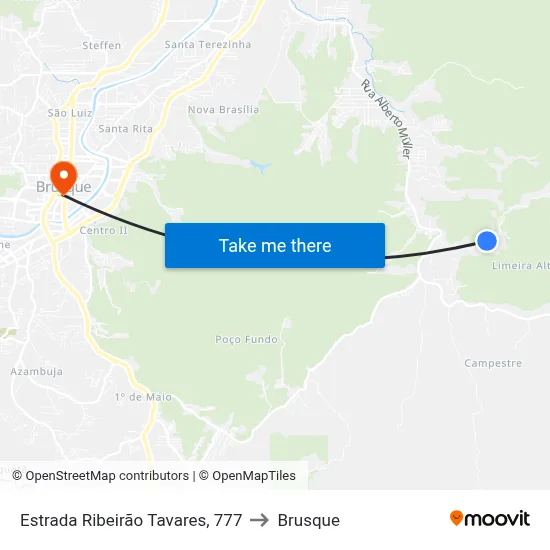 Estrada Ribeirão Tavares, 777 to Brusque map