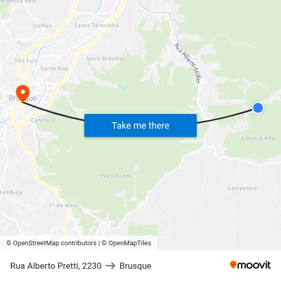 Rua Alberto Pretti, 2230 to Brusque map
