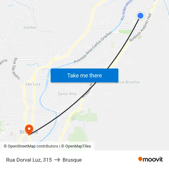 Rua Dorval Luz, 315 to Brusque map