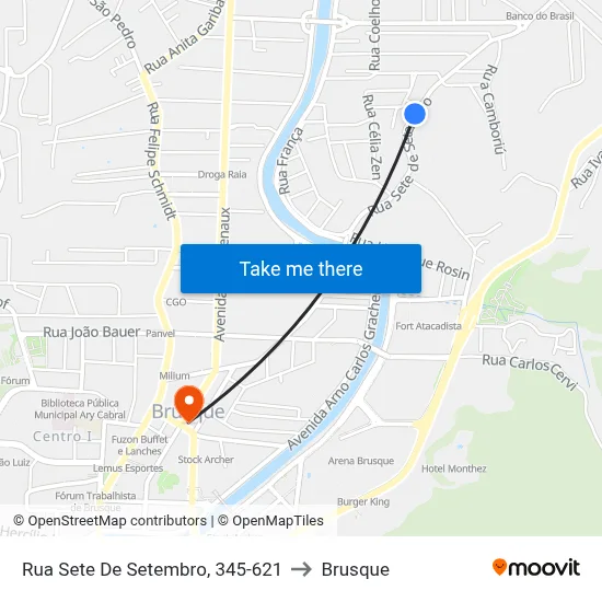 Rua Sete De Setembro, 345-621 to Brusque map