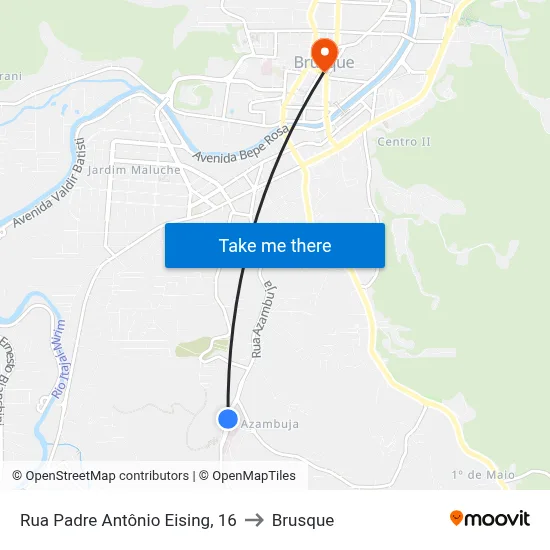 Rua Padre Antônio Eising, 16 to Brusque map