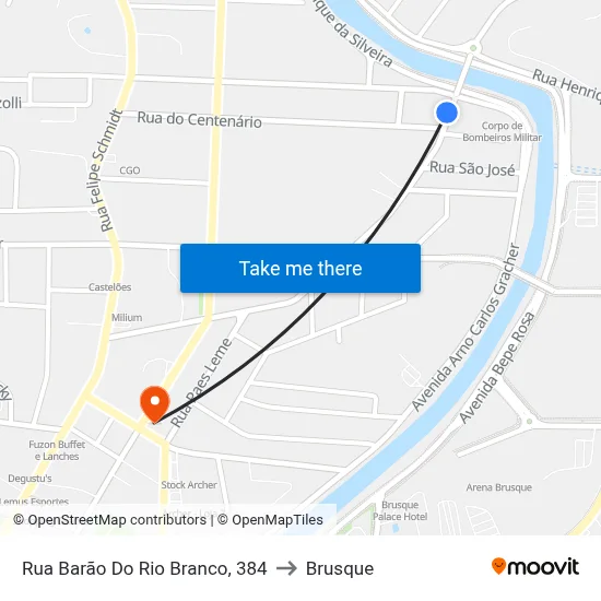 Rua Barão Do Rio Branco, 384 to Brusque map