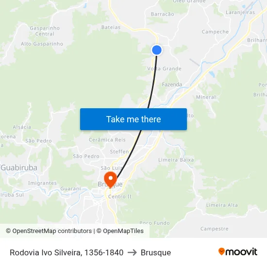 Rodovia Ivo Silveira, 1356-1840 to Brusque map
