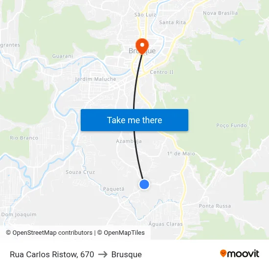 Rua Carlos Ristow, 670 to Brusque map