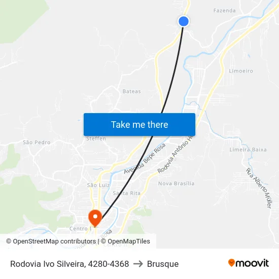 Rodovia Ivo Silveira, 4280-4368 to Brusque map