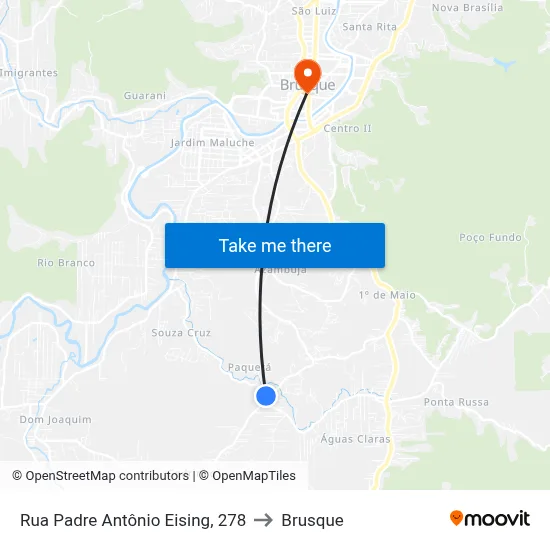 Rua Padre Antônio Eising, 278 to Brusque map