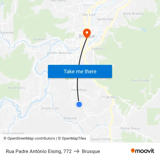 Rua Padre Antônio Eising, 772 to Brusque map