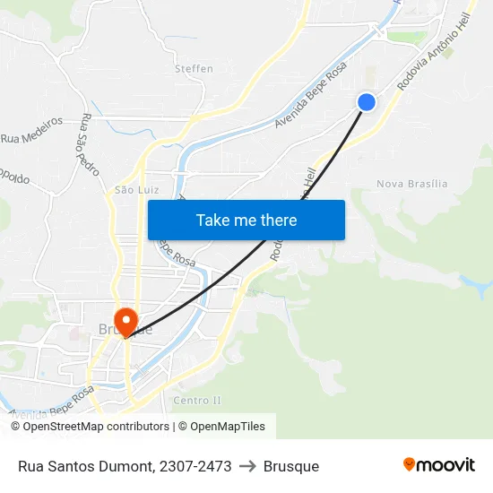Rua Santos Dumont, 2307-2473 to Brusque map