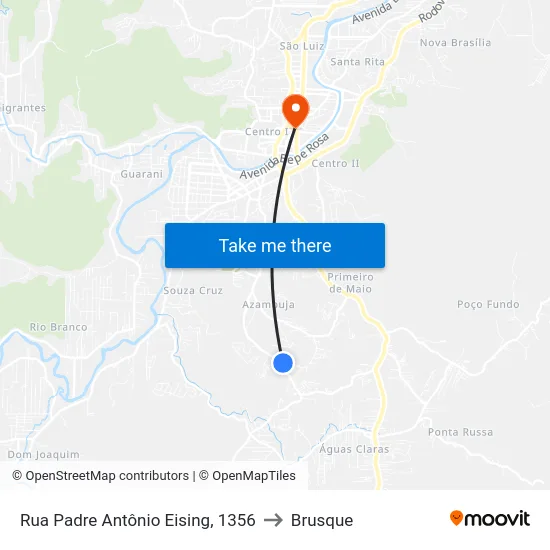 Rua Padre Antônio Eising, 1356 to Brusque map