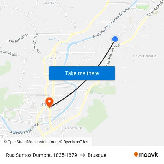 Rua Santos Dumont, 1835-1879 to Brusque map