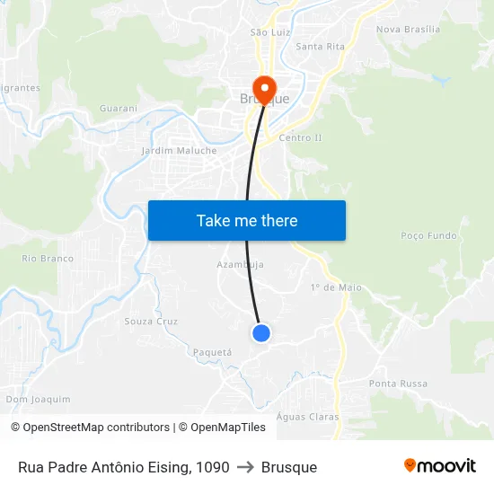 Rua Padre Antônio Eising, 1090 to Brusque map