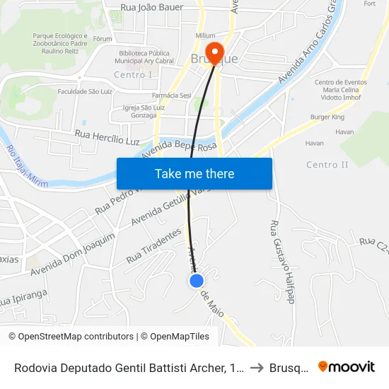 Rodovia Deputado Gentil Battisti Archer, 165 to Brusque map