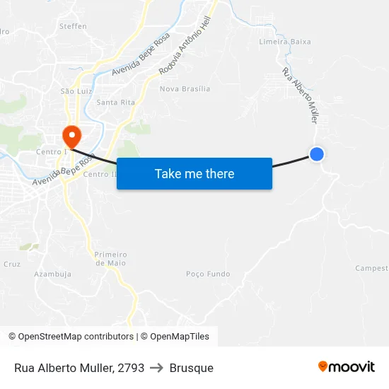 Rua Alberto Muller, 2793 to Brusque map