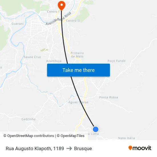 Rua Augusto Klapoth, 1189 to Brusque map