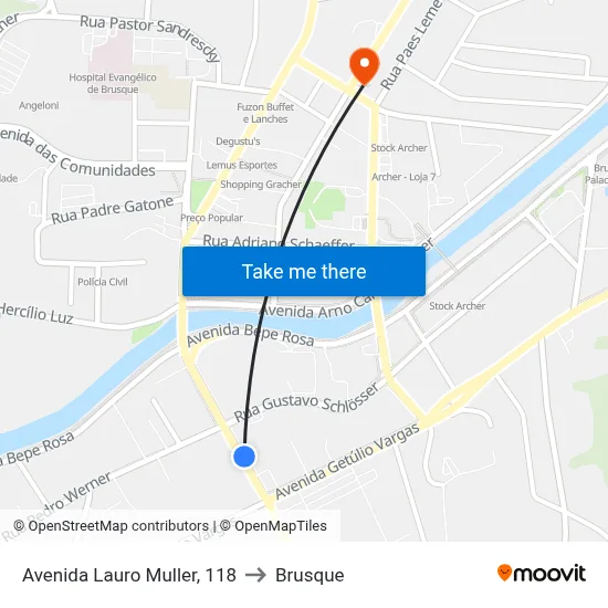 Avenida Lauro Muller, 118 to Brusque map