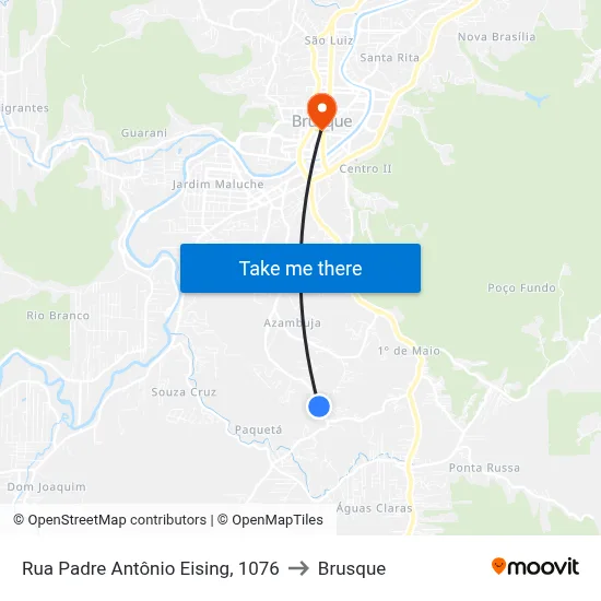 Rua Padre Antônio Eising, 1076 to Brusque map