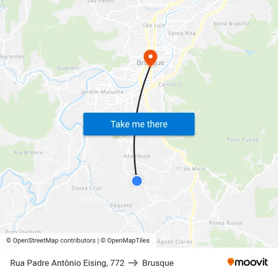 Rua Padre Antônio Eising, 772 to Brusque map
