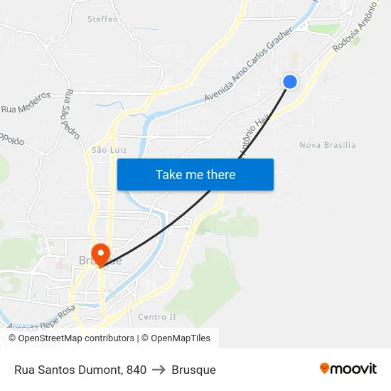 Rua Santos Dumont, 840 to Brusque map