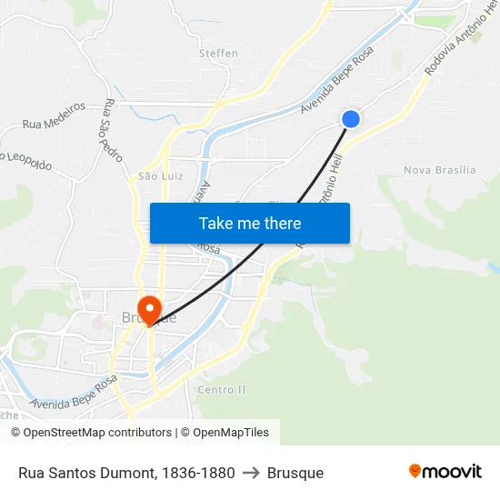 Rua Santos Dumont, 1836-1880 to Brusque map