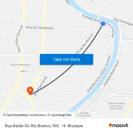 Rua Barão Do Rio Branco, 392 to Brusque map