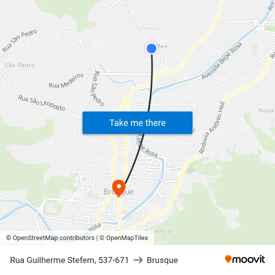Rua Guilherme Stefem, 537-671 to Brusque map