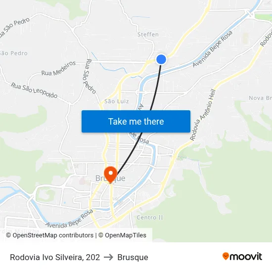 Rodovia Ivo Silveira, 202 to Brusque map