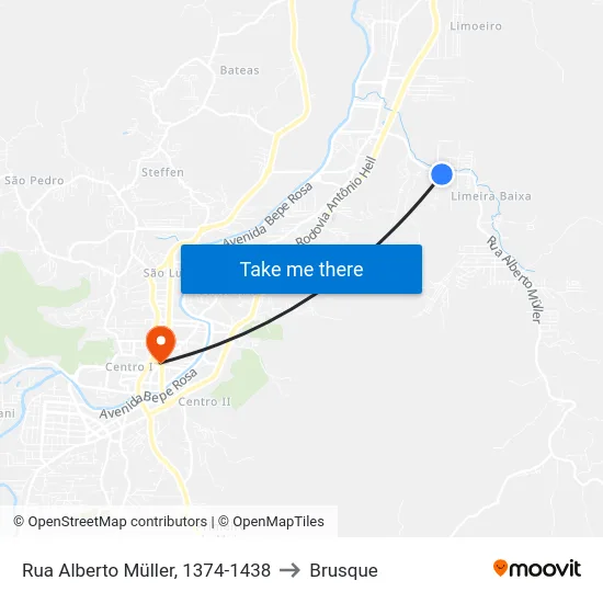 Rua Alberto Müller, 1374-1438 to Brusque map