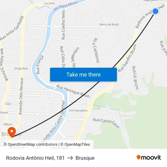 Rodovia Antônio Heil, 181 to Brusque map