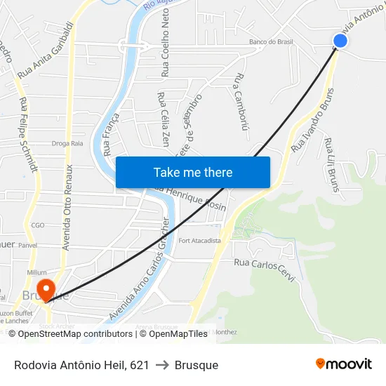 Rodovia Antônio Heil, 621 to Brusque map