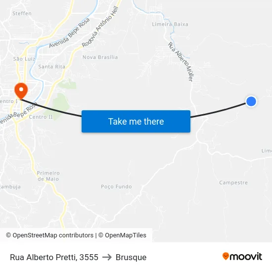 Rua Alberto Pretti, 3555 to Brusque map
